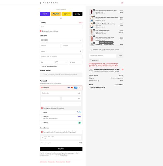 Gibsonlook checkout page showing Gibsonlook coupon code box | Screenshot taken by SimplyCodes community member on Sep 13, 2025