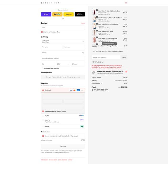 Gibsonlook checkout page showing Gibsonlook coupon code box | Screenshot taken by SimplyCodes community member on Sep 13, 2025