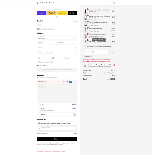 Gibsonlook checkout page showing Gibsonlook coupon code box | Screenshot taken by SimplyCodes community member on Sep 13, 2025