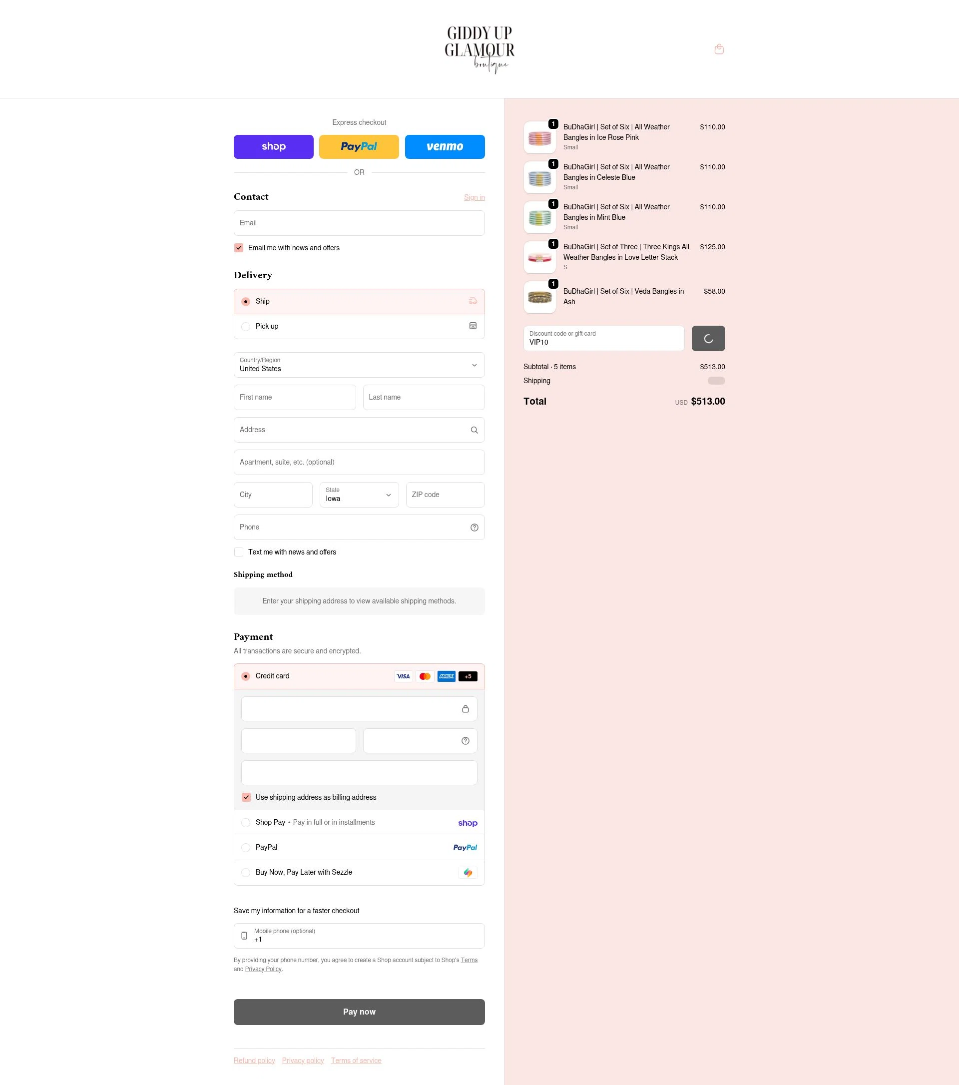 Giddy Up Glamour checkout page showing Giddy Up Glamour coupon code box | Screenshot taken by SimplyCodes community member on Feb 10, 2026