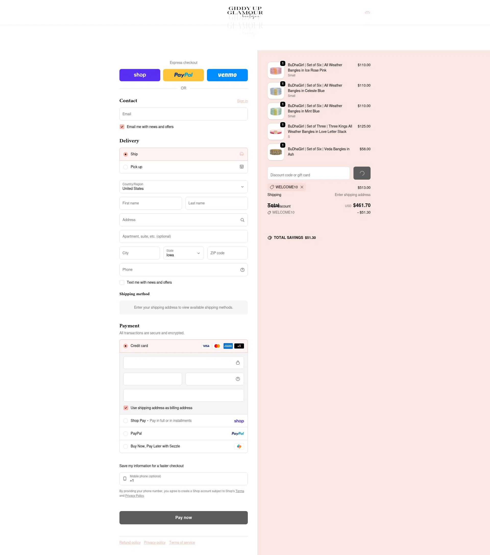 Giddy Up Glamour checkout page showing Giddy Up Glamour coupon code box | Screenshot taken by SimplyCodes community member on Feb 6, 2026