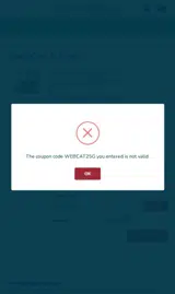WEBCAT25G coupon verification screenshot