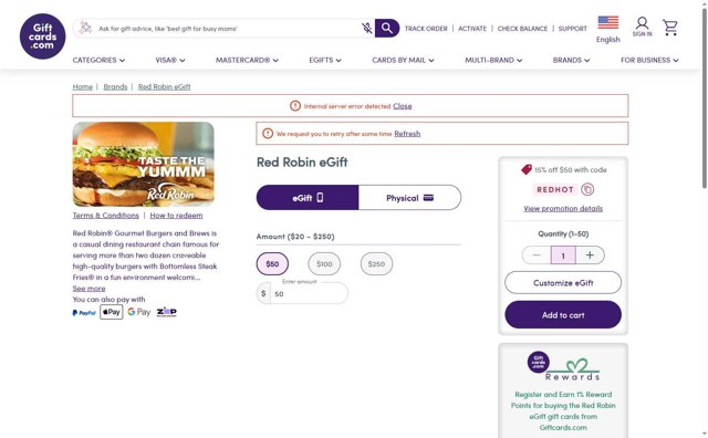 GiftCardMall.com checkout page showing GiftCardMall.com promo code box | Screenshot taken by SimplyCodes community member on Aug 23, 2025