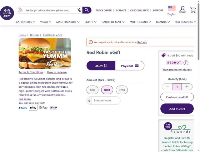 GiftCards.com checkout page showing GiftCards.com promo code box | Screenshot taken by SimplyCodes community member on Aug 29, 2025