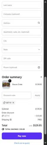 GET10 coupon verification screenshot