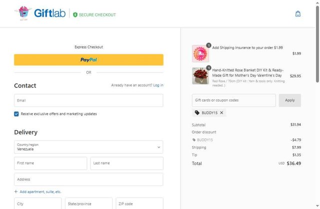 GiftLab checkout page showing GiftLab discount code box | Screenshot taken by SimplyCodes community member on May 17, 2025