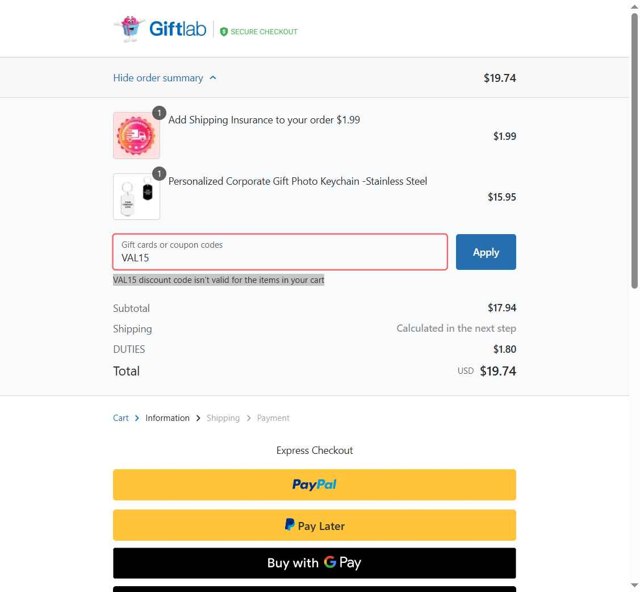 GiftLab checkout page showing GiftLab discount code box | Screenshot taken by SimplyCodes community member on Jun 4, 2025