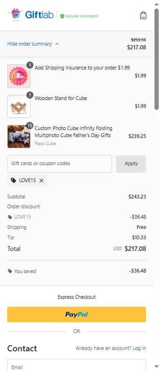 GiftLab checkout page showing GiftLab discount code box | Screenshot taken by SimplyCodes community member on Jun 2, 2025