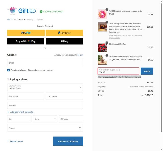 GiftLab checkout page showing GiftLab discount code box | Screenshot taken by SimplyCodes community member on Jun 4, 2025