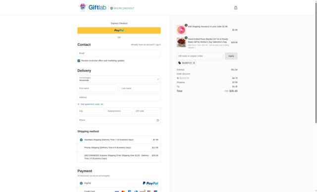 GiftLab checkout page showing GiftLab discount code box | Screenshot taken by SimplyCodes community member on May 9, 2025