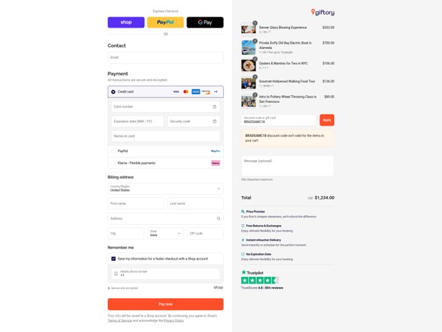 Giftory checkout page showing Giftory promo code box | Screenshot taken by SimplyCodes community member on Sep 8, 2025