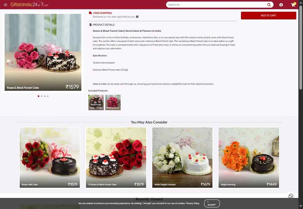 Giftstoindia24x7.com checkout page showing Giftstoindia24x7.com promo code box | Screenshot taken by SimplyCodes community member on Jan 4, 2026