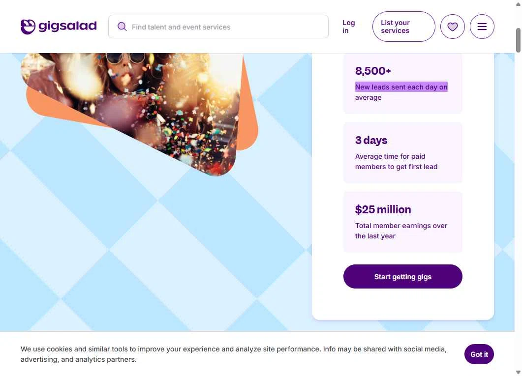Gigsalad checkout page showing Gigsalad promo code box | Screenshot taken by SimplyCodes community member on Dec 2, 2025