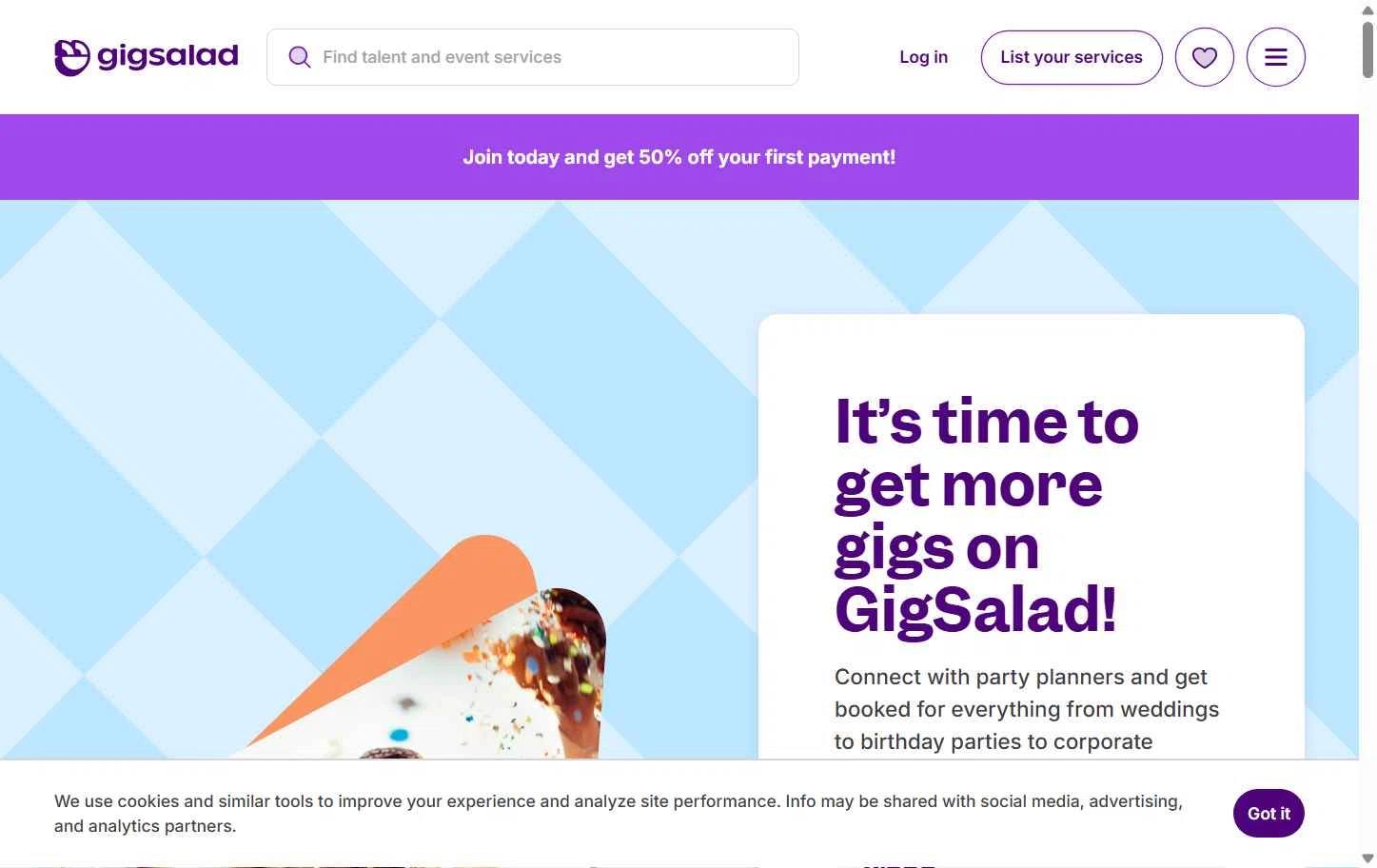 Gigsalad checkout page showing Gigsalad promo code box | Screenshot taken by SimplyCodes community member on Jan 7, 2026