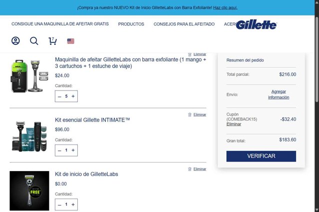 Gillette checkout page showing Gillette discount code box | Screenshot taken by SimplyCodes community member on Aug 21, 2025
