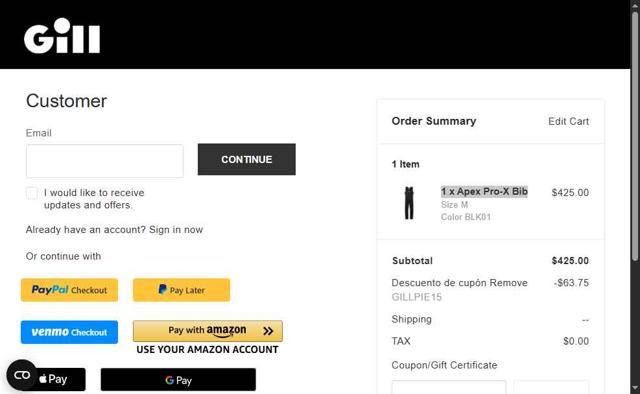 Gill Marine checkout page showing Gill Marine discount code box | Screenshot taken by SimplyCodes community member on Jun 30, 2025