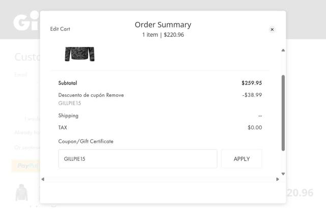 Gill Marine checkout page showing Gill Marine discount code box | Screenshot taken by SimplyCodes community member on Aug 31, 2025