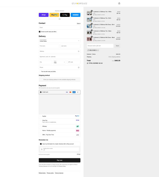 Gil Rodriguez checkout page showing Gil Rodriguez discount code box | Screenshot taken by SimplyCodes community member on Sep 10, 2025
