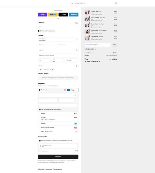Gil Rodriguez checkout page showing Gil Rodriguez discount code box | Screenshot taken by SimplyCodes community member on Sep 6, 2025