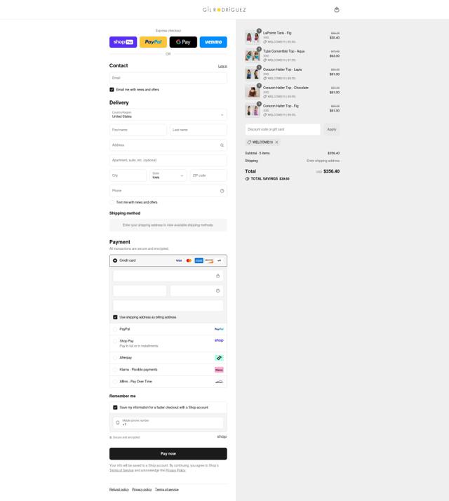 Gil Rodriguez checkout page showing Gil Rodriguez discount code box | Screenshot taken by SimplyCodes community member on Aug 15, 2025