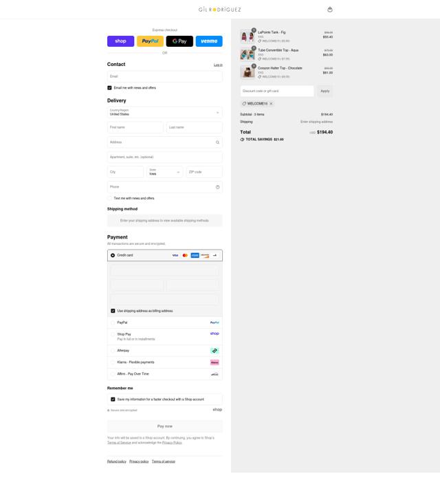 Gil Rodriguez checkout page showing Gil Rodriguez discount code box | Screenshot taken by SimplyCodes community member on Aug 29, 2025