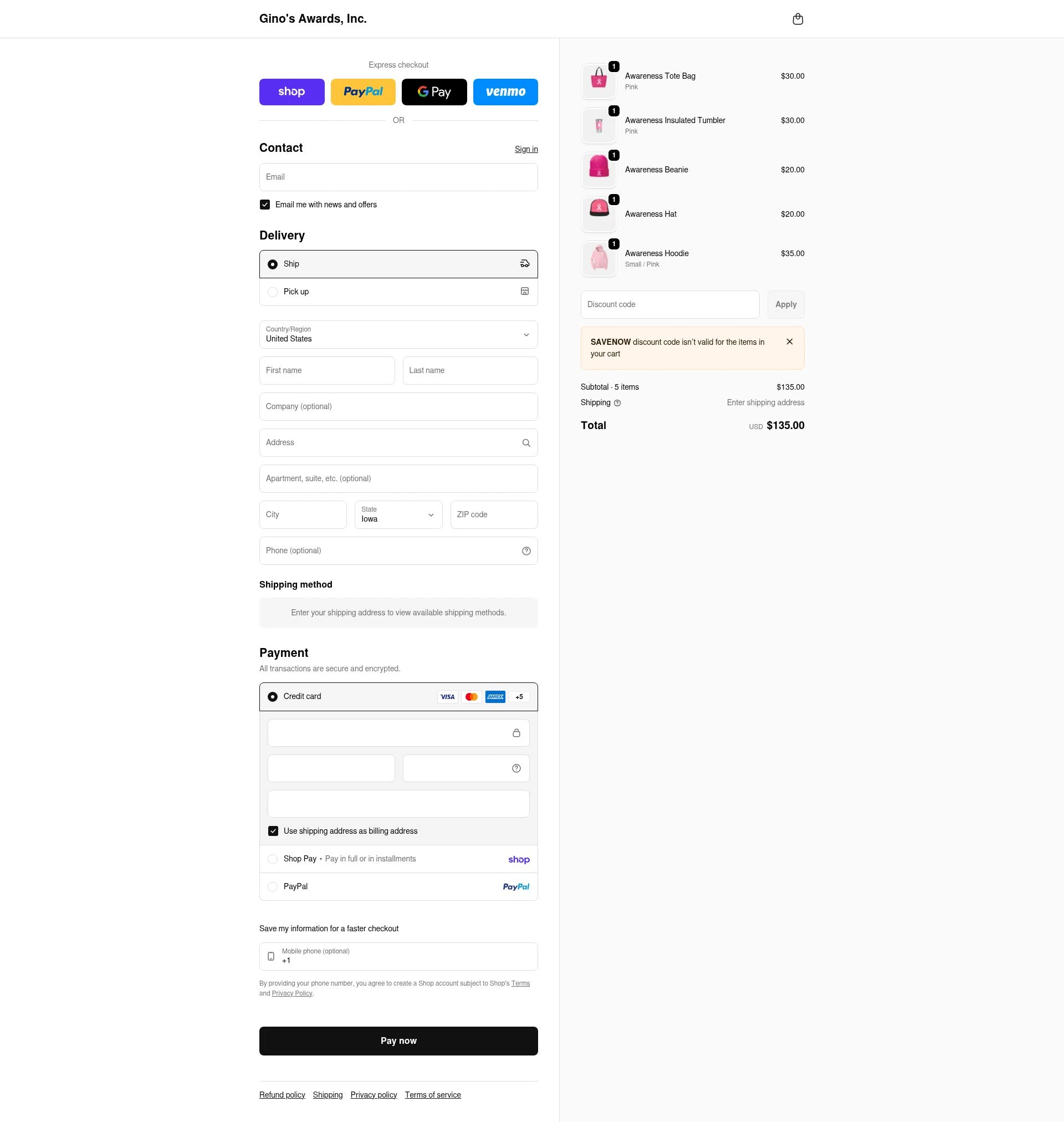 Gino's checkout page showing Gino's promo code box | Screenshot taken by SimplyCodes community member on Feb 11, 2026