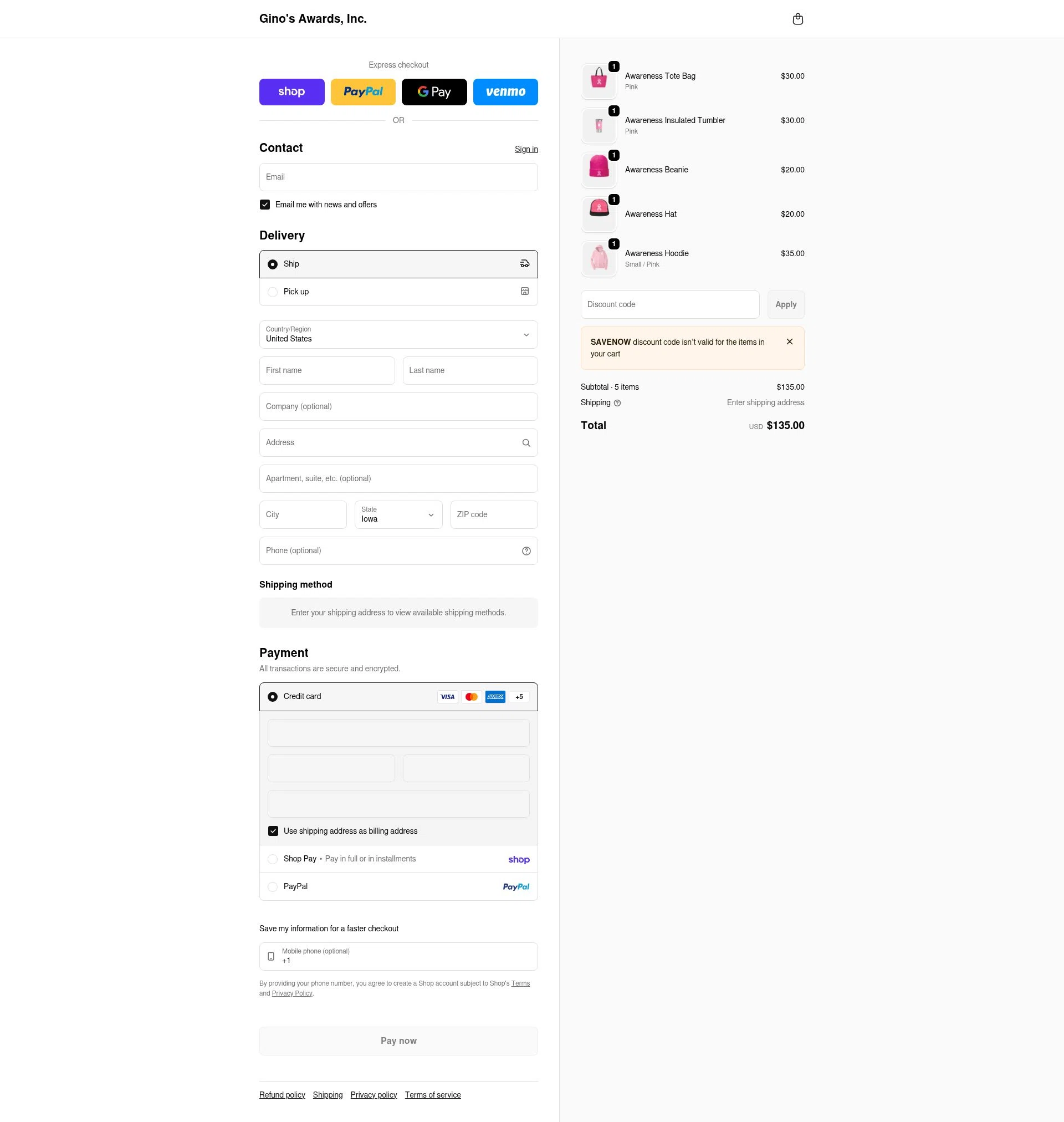 Gino's checkout page showing Gino's promo code box | Screenshot taken by SimplyCodes community member on Feb 18, 2026
