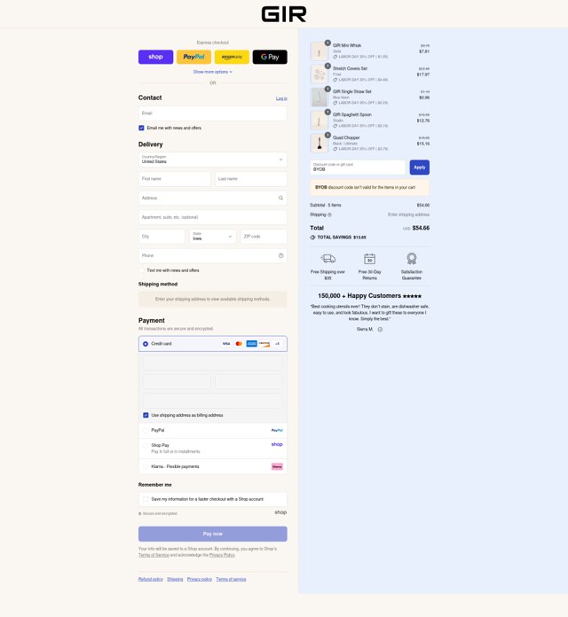 GIR.co checkout page showing GIR.co promo code box | Screenshot taken by SimplyCodes community member on Sep 8, 2025