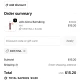 KRISTINA coupon verification screenshot