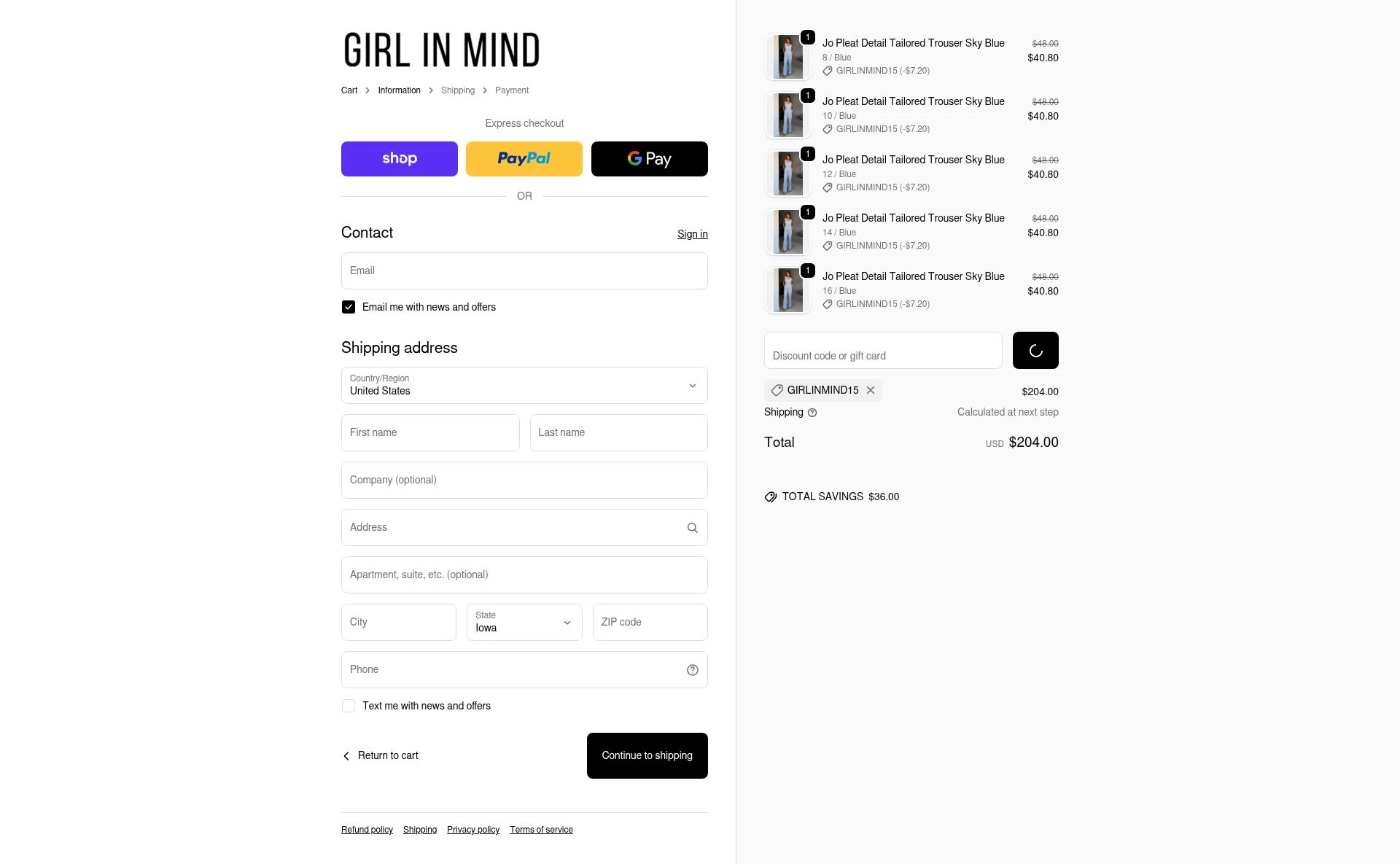 Girl In Mind checkout page showing Girl In Mind promo code box | Screenshot taken by SimplyCodes community member on Feb 19, 2026