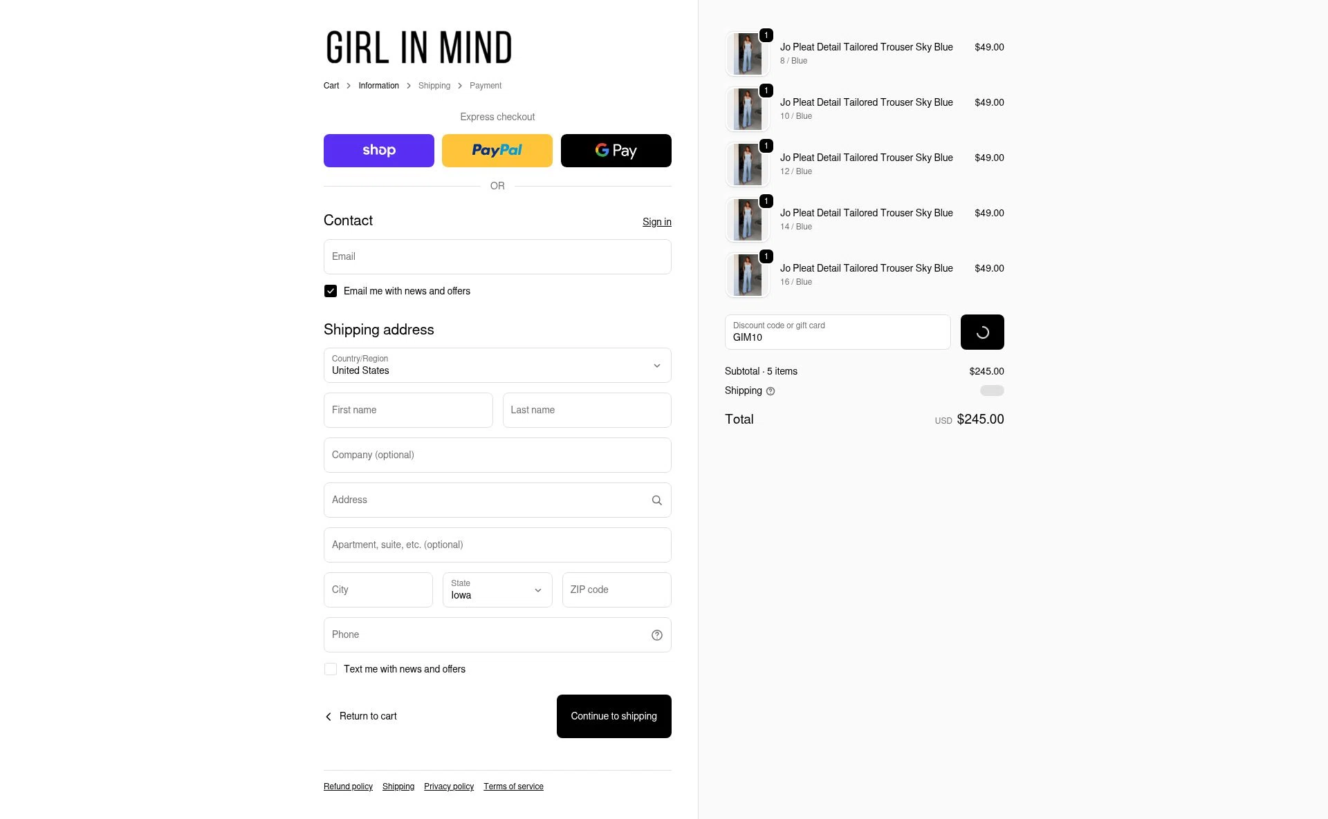 Girl In Mind checkout page showing Girl In Mind promo code box | Screenshot taken by SimplyCodes community member on Feb 15, 2026