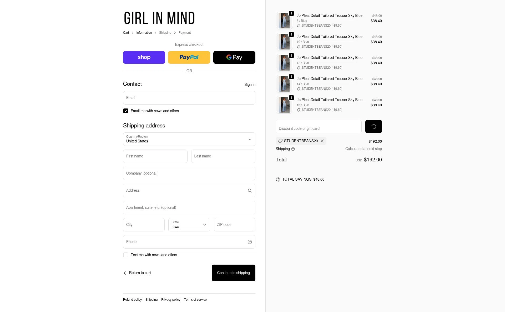 Girl In Mind checkout page showing Girl In Mind promo code box | Screenshot taken by SimplyCodes community member on Feb 19, 2026