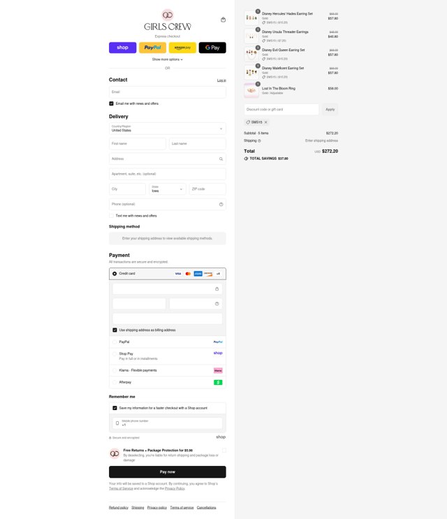 Girls Crew checkout page showing Girls Crew discount code box | Screenshot taken by SimplyCodes community member on Sep 2, 2025