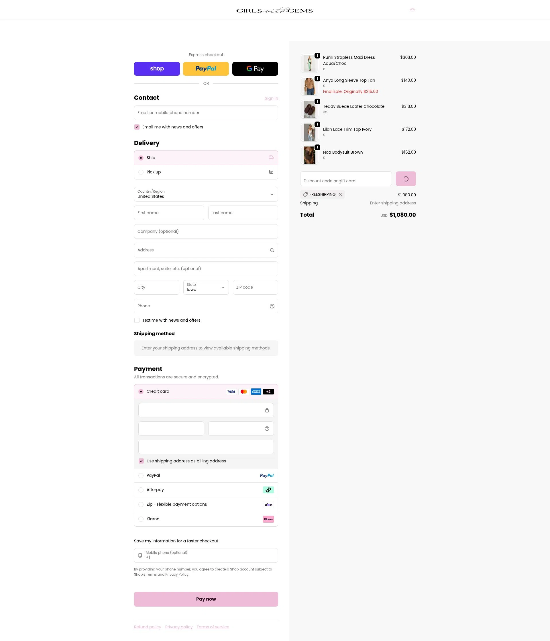 Girls With Gems checkout page showing Girls With Gems promo code box | Screenshot taken by SimplyCodes community member on Feb 20, 2026