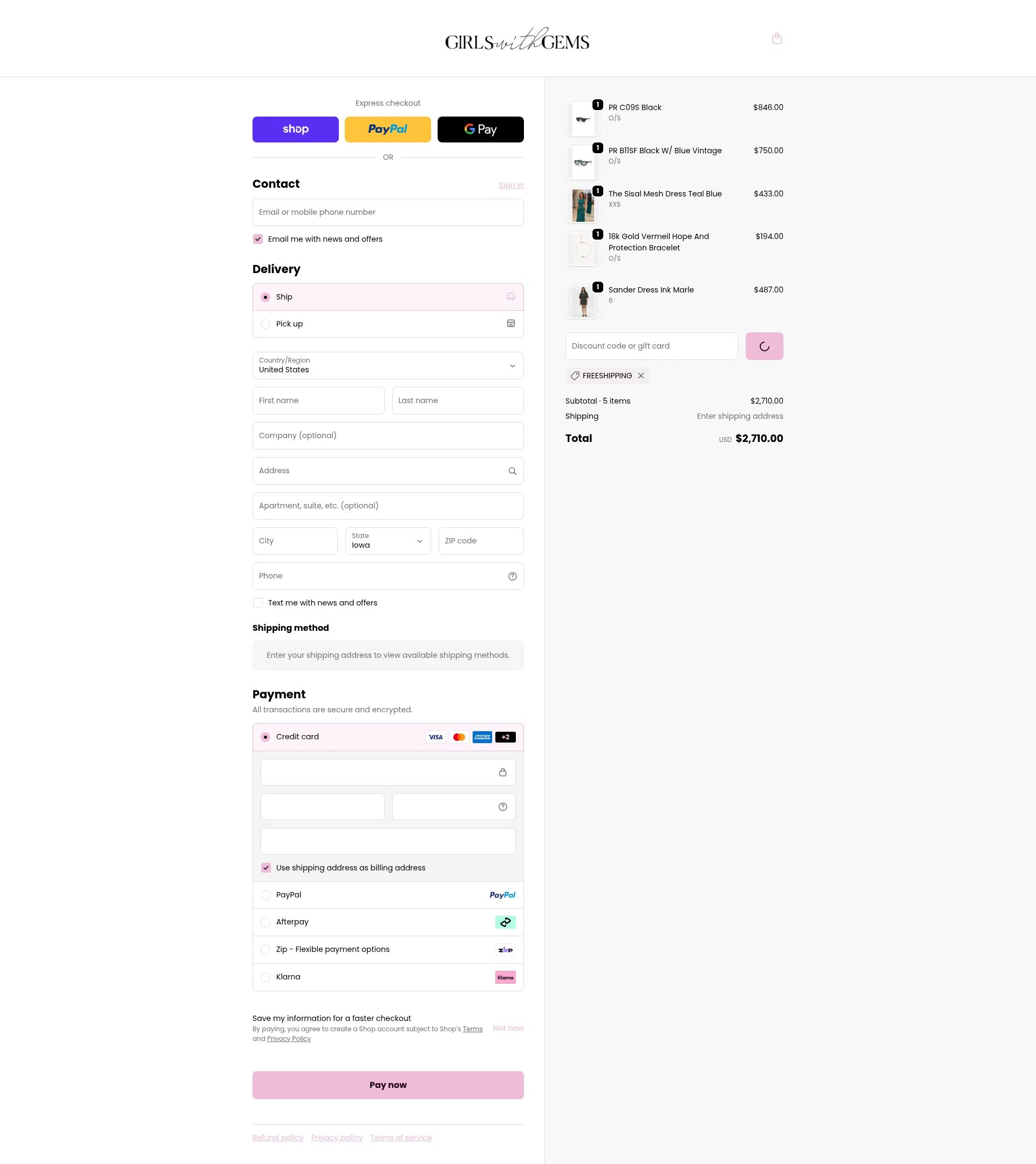 Girls With Gems checkout page showing Girls With Gems promo code box | Screenshot taken by SimplyCodes community member on Feb 16, 2026