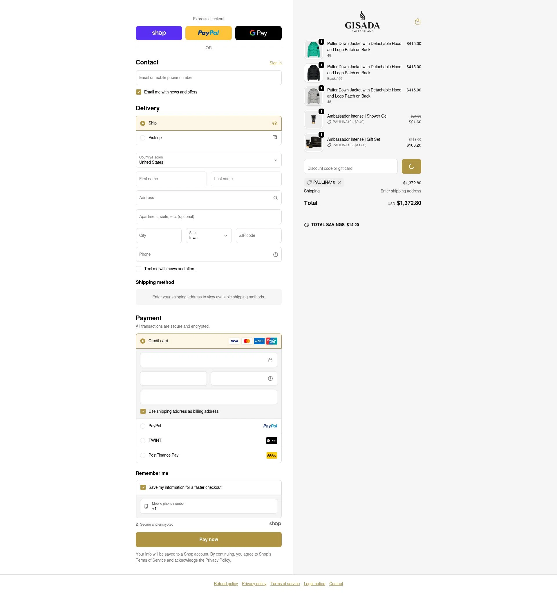 Gisada checkout page showing Gisada discount code box | Screenshot taken by SimplyCodes community member on Jan 7, 2026