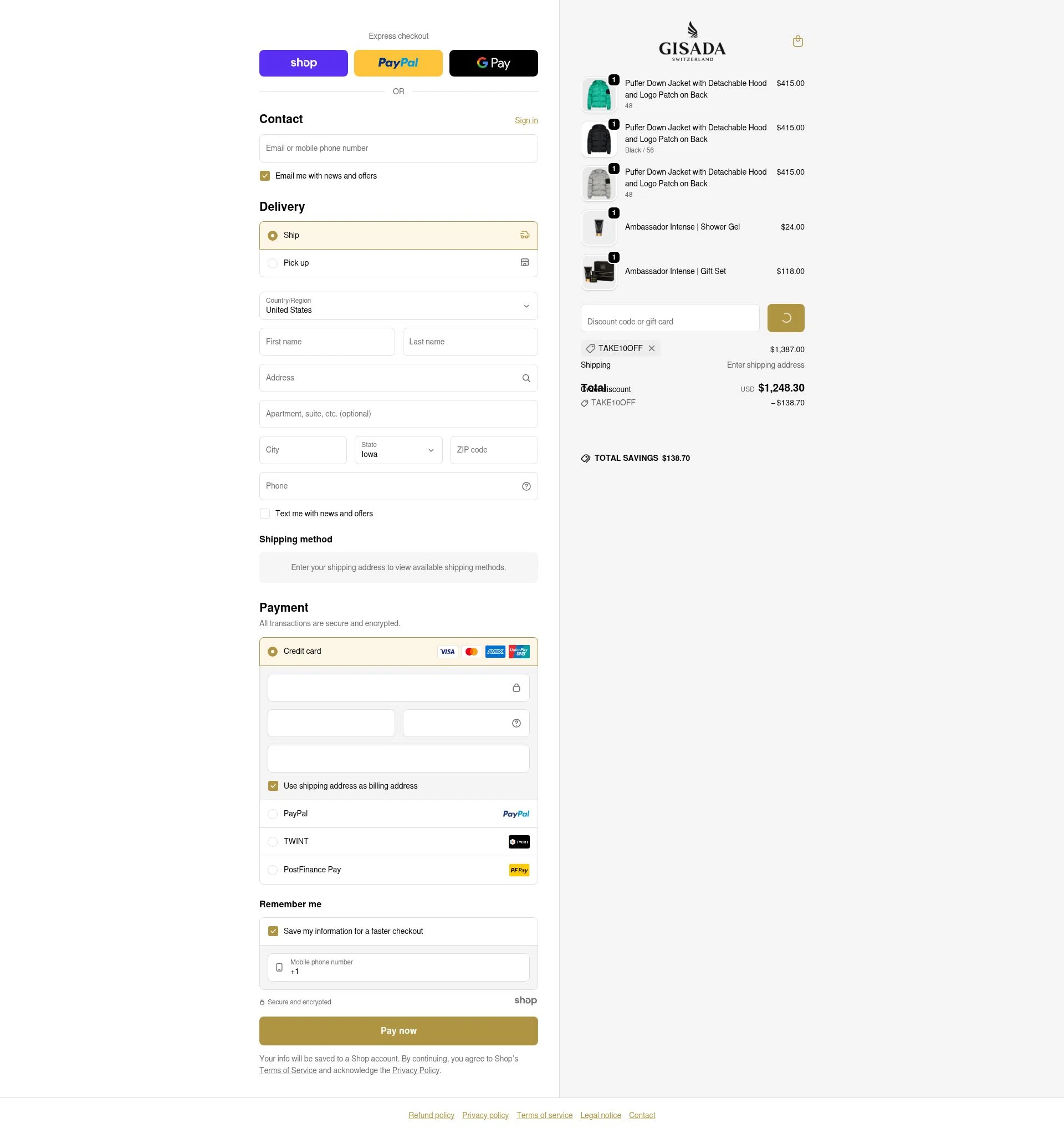 Gisada checkout page showing Gisada discount code box | Screenshot taken by SimplyCodes community member on Jan 7, 2026