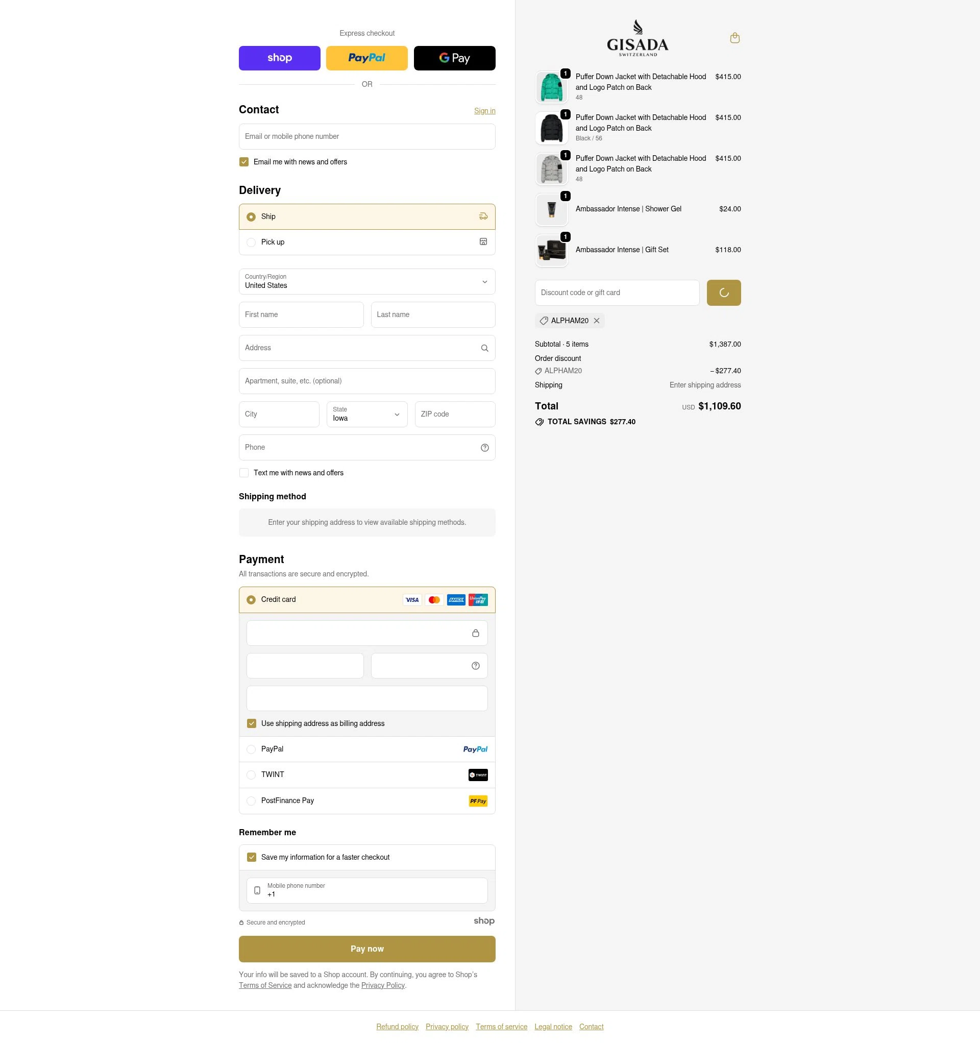 Gisada checkout page showing Gisada discount code box | Screenshot taken by SimplyCodes community member on Jan 7, 2026