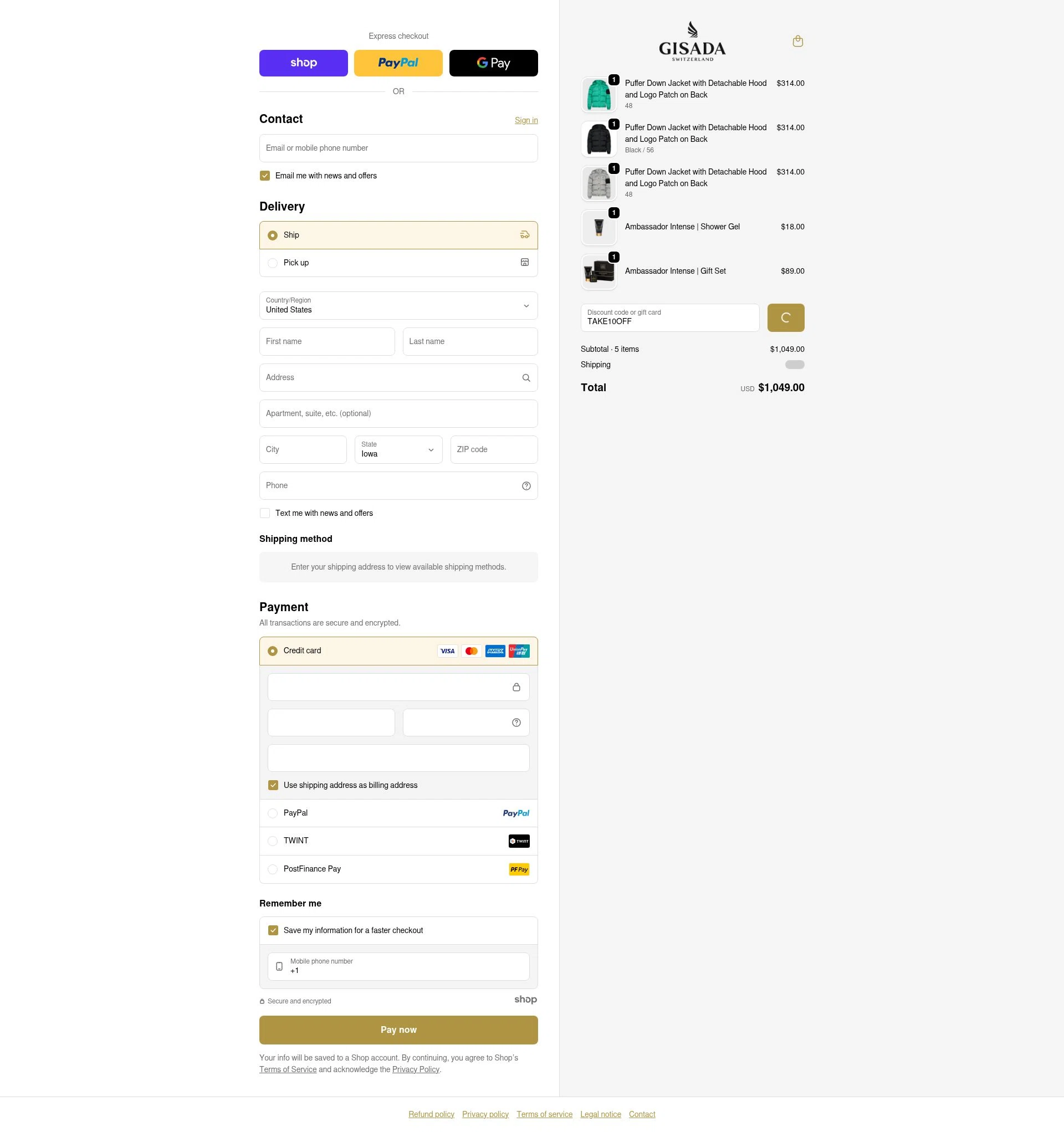 Gisada checkout page showing Gisada discount code box | Screenshot taken by SimplyCodes community member on Jan 2, 2026