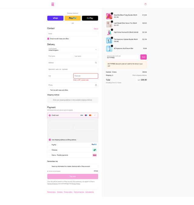Give Me Cosmetics checkout page showing Give Me Cosmetics discount code box | Screenshot taken by SimplyCodes community member on Sep 22, 2025