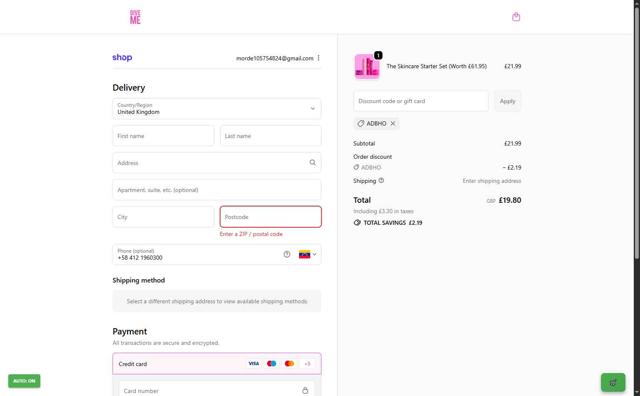 Give Me Cosmetics checkout page showing Give Me Cosmetics discount code box | Screenshot taken by SimplyCodes community member on Sep 23, 2025