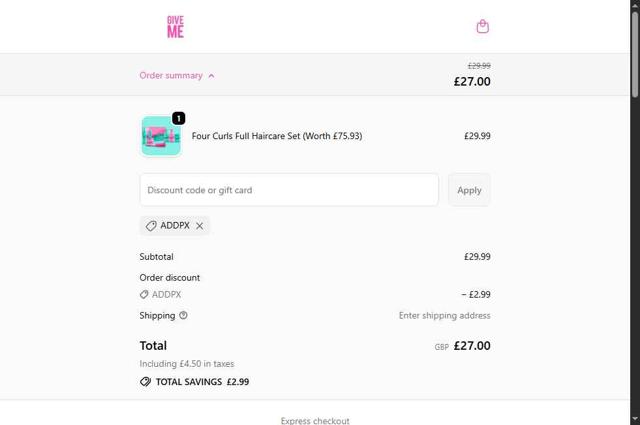 Give Me Cosmetics checkout page showing Give Me Cosmetics discount code box | Screenshot taken by SimplyCodes community member on Sep 24, 2025