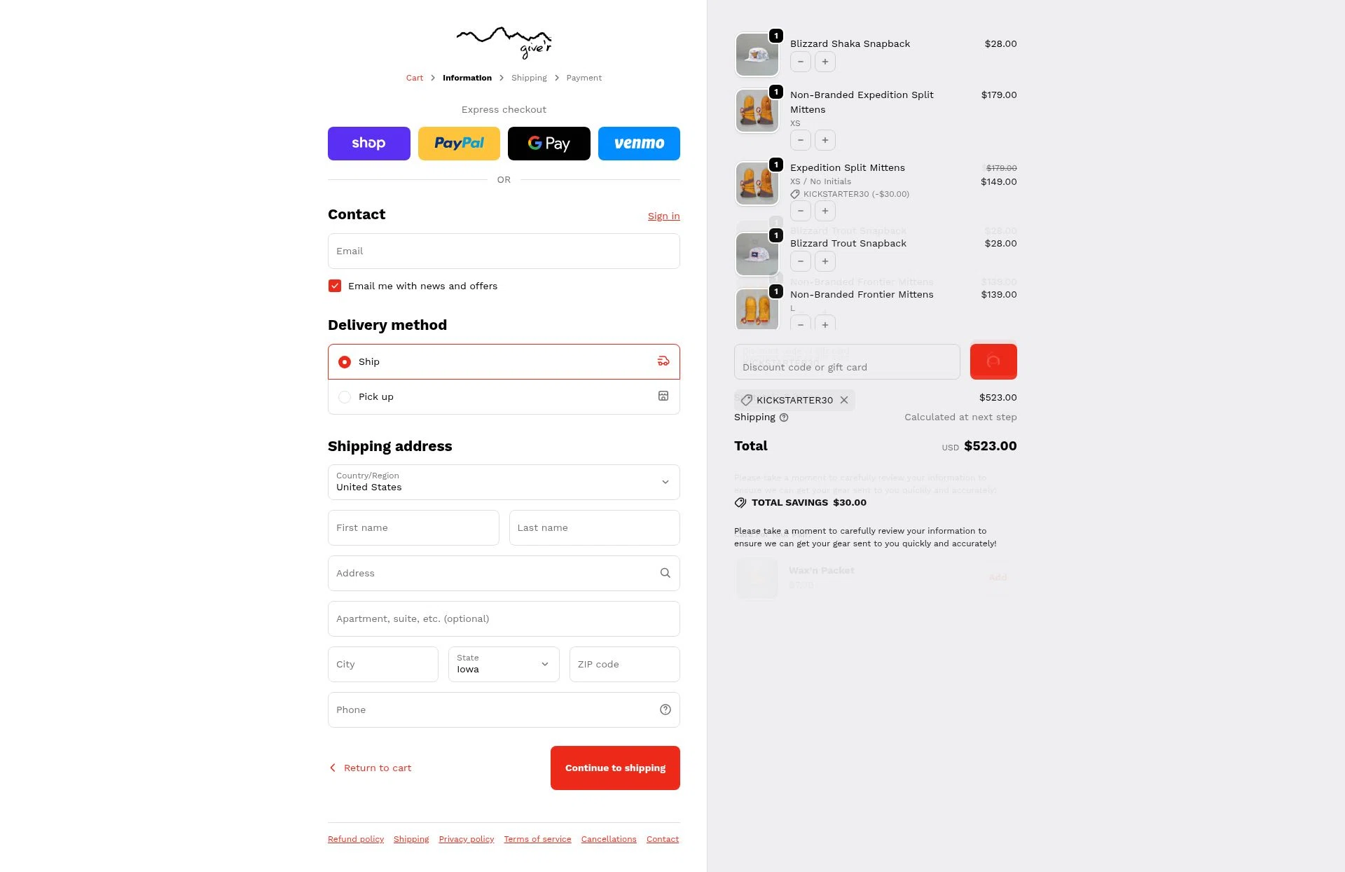 Give'r checkout page showing Give'r discount code box | Screenshot taken by SimplyCodes community member on Jan 23, 2026