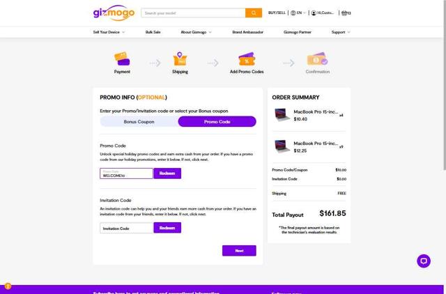 Gizmogo checkout page showing Gizmogo promo code box | Screenshot taken by SimplyCodes community member on Jul 16, 2025