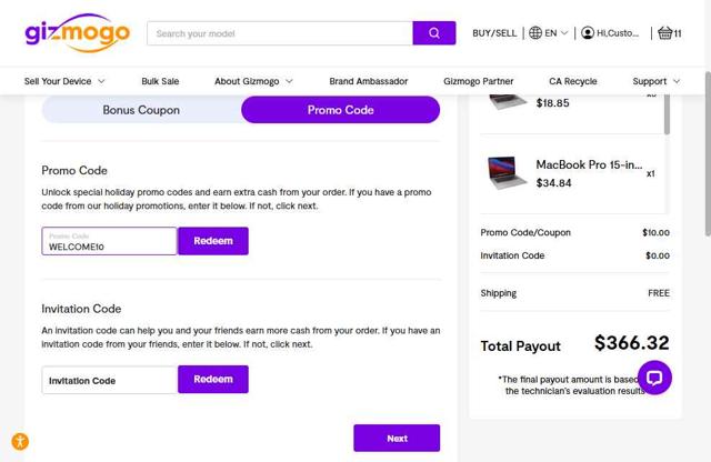 Gizmogo checkout page showing Gizmogo promo code box | Screenshot taken by SimplyCodes community member on Apr 17, 2025