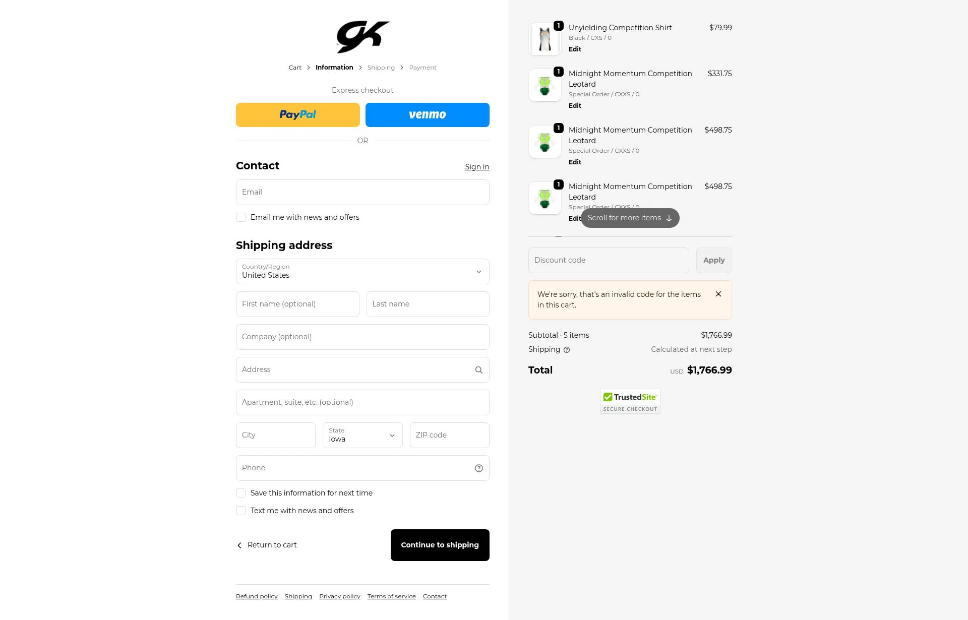 GK Elite checkout page showing GK Elite discount code box | Screenshot taken by SimplyCodes community member on Feb 18, 2026