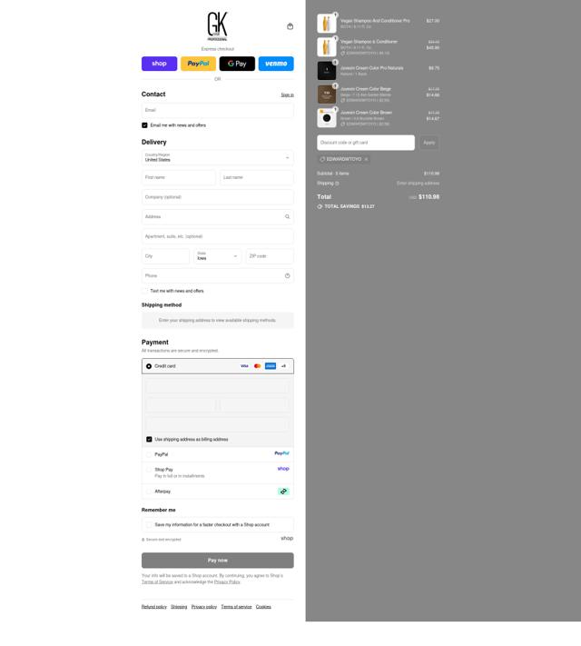GKhair checkout page showing GKhair coupon code box | Screenshot taken by SimplyCodes community member on Sep 10, 2025