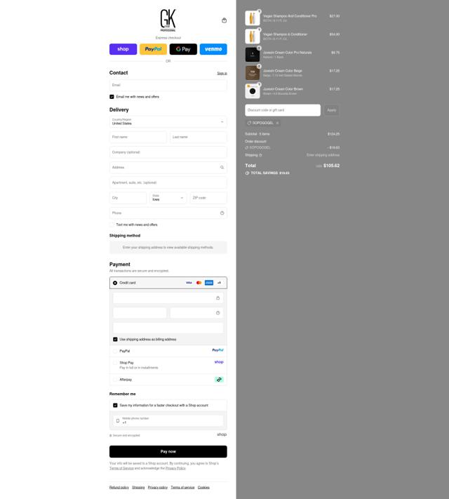 GKhair checkout page showing GKhair coupon code box | Screenshot taken by SimplyCodes community member on Sep 10, 2025