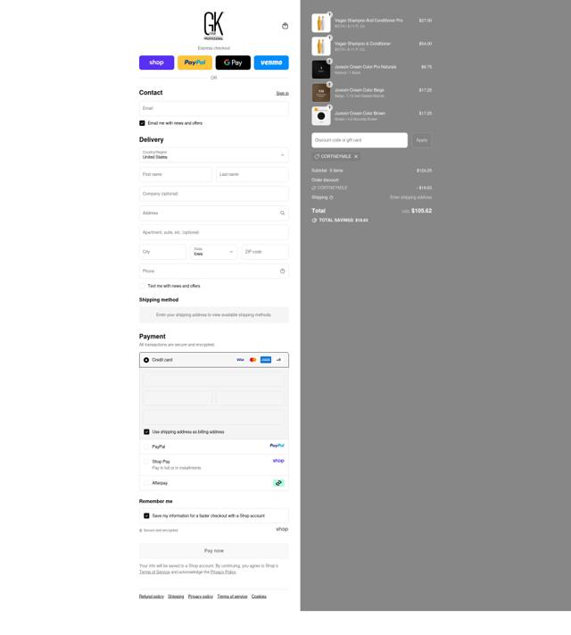 GKhair checkout page showing GKhair coupon code box | Screenshot taken by SimplyCodes community member on Sep 10, 2025