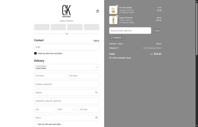 GKhair checkout page showing GKhair coupon code box | Screenshot taken by SimplyCodes community member on Sep 11, 2025